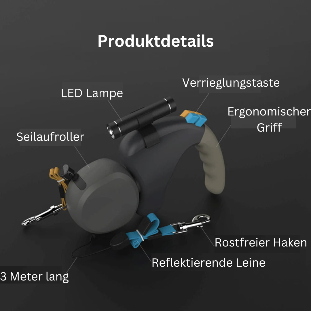 Doppelleine für zwei Hunde mit Licht